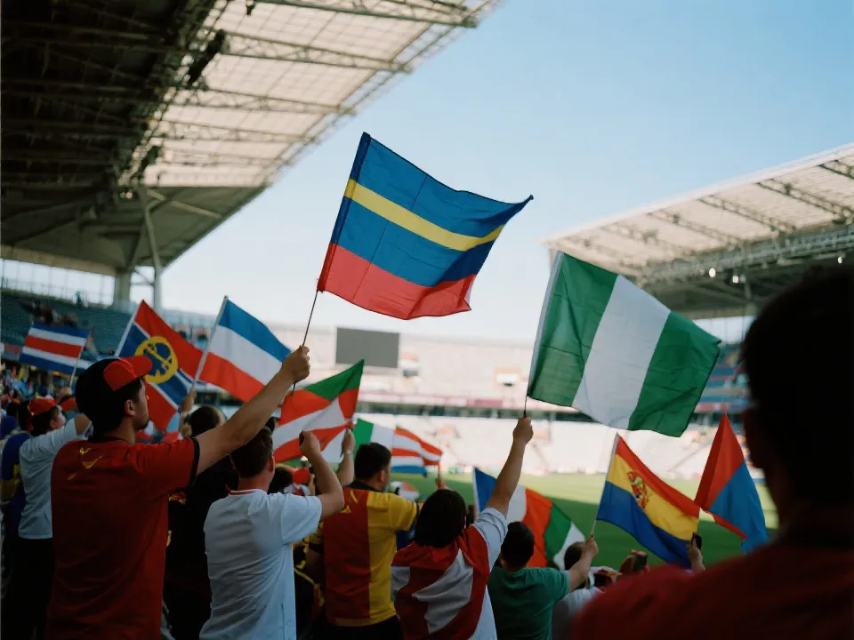 世界杯参赛球队与旗帜氛围图